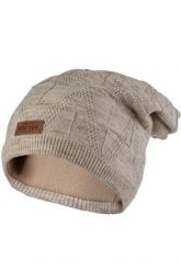 Zimowa Czapka z Naszywką - Beżowa. Brązowe czapki damskie Awama, na zimę, z aplikacjami, z materiału. Za 75.90 zł.