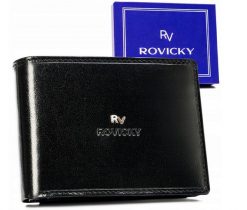 Portfel skórzany Rovicky RV-7680286-BCA czarny. Czarne portfele męskie ROVICKY, bez wzorów, ze skóry. Za 70.00 zł.