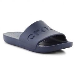 Klapki unisex Crocs Slide. Niebieskie klapki damskie Crocs, bez wzorów, z materiału, bez obcasa, bez zapięcia. Za 139.99 zł.