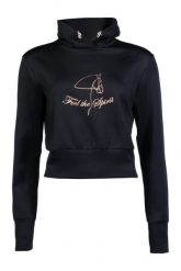 Bluza damska z kapturem HKM Equestrian Rosegold Style. Czarne bluzy damskie HKM, xl, bez wzorów, z materiału, eleganckie, bez ramiączek, z kapturem. Za 236.50 zł.