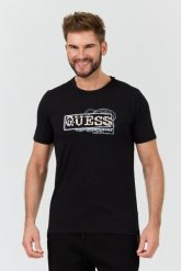 GUESS Czarny t-shirt Box Logo. Czarne t-shirty męskie Guess, l, z aplikacjami, bez kołnierzyka, bez ramiączek. W wyprzedaży za 128.99 zł.
