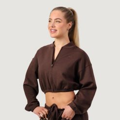 Bluza damska fitness z zamkiem bez kaptura Mocha NEO. Brązowe bluzy damskie GYMBEAM, xl, bez wzorów, z bawełny, sportowe, bez ramiączek, bez kaptura. Za 116.90 zł.