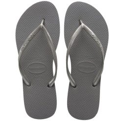 Klapki damskie Havaianas Slim. Szare klapki damskie Havaianas, na lato, bez wzorów, z gumy, eleganckie, bez obcasa, bez zapięcia. Za 89.00 zł.