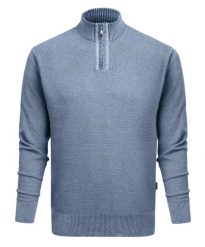 Wełniany Sweter z Wysokim Dekoltem na Zamek - Pako Jeans - Niebieski. Niebieskie swetry męskie Pako Jeans, l, bez wzorów, z jeansu, bez kołnierzyka, bez ramiączek. Za 219.00 zł.
