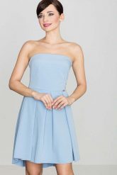 Elegancka Niebieska Gorsetowa Sukienka z Dłuższym Tyłem. Niebieskie sukienki damskie SALE, s, bez wzorów, z materiału, eleganckie, bez kołnierzyka, bez ramiączek, gorsetowe. Za 199.00 zł.