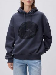 Bluza z nadrukiem - ciemnoszary. Szare bluzy damskie Reserved, l, bez wzorów, z bawełny, bez ramiączek, bez kaptura. W wyprzedaży za 89.99 zł.