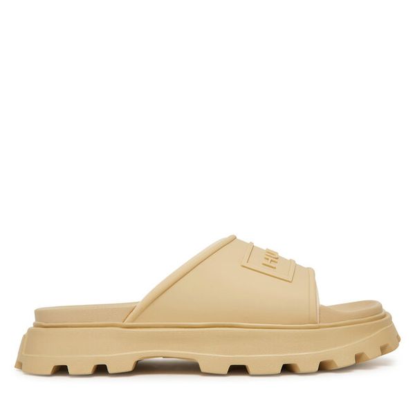 Klapki Hunter. Brązowe klapki damskie Hunter, bez wzorów, bez obcasa, bez zapięcia. Za 239.99 zł.