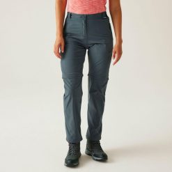 Damskie spodnie podróżne lekkie zip off packaway. Szare spodnie sportowe damskie Regatta, bez wzorów, z tkaniny, sportowe, trekkingowe. Za 249.99 zł.