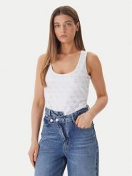 Guess Top W6GP10 K2932 Biały Regular Fit. Białe topy damskie Guess, m, z aplikacjami, z bawełny, bez kołnierzyka, bez ramiączek. Za 249.99 zł.