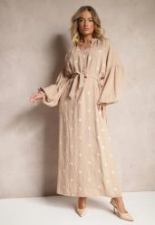 Beżowa Sukienka z Wiskozy Oversize Ozdobiona Haftem Venalari. Brązowe sukienki damskie Renee, na co dzień, na lato, l, bez wzorów, z wiskozy, eleganckie, bez kołnierzyka, bez ramiączek, maxi, oversize. Za 119.99 zł.