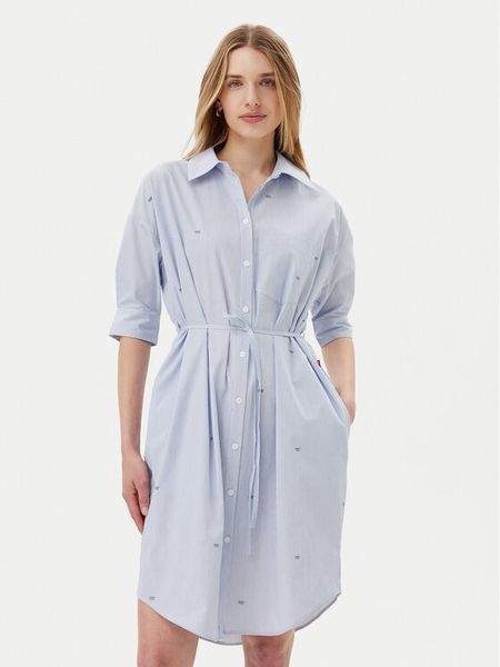 JOOP! Jeans Sukienka koszulowa Dua 30046173 Błękitny Relaxed Fit. Niebieskie sukienki damskie JOOP! Jeans, xxs, bez wzorów, z bawełny, bez kołnierzyka, bez ramiączek, koszulowe. Za 399.99 zł.