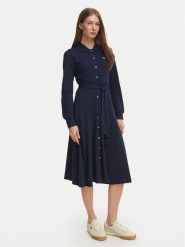 Lacoste Sukienka koszulowa EF5299 Granatowy Regular Fit. Niebieskie sukienki damskie Lacoste, na co dzień, bez wzorów, z bawełny, bez kołnierzyka, bez ramiączek, koszulowe. Za 834.99 zł.