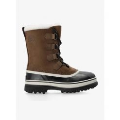 Śniegowce męskie Sorel Caribou WP. Brązowe buty zimowe męskie Sorel, bez wzorów, bez obcasa, bez zapięcia. W wyprzedaży za 559.00 zł.