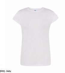 JHK T-shirt damski JHK - premium z krótkim rękawem, dopasowany do sylwetki, single jersey, 170 g biały M. Białe t-shirty damskie JHK, m, bez wzorów, z jersey, bez kołnierzyka, bez ramiączek. Za 11.94 zł.