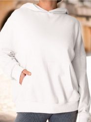 Bluza hoodie z kieszenią - kremowy. Białe bluzy damskie Sinsay, l, bez wzorów, z dzianiny, bez ramiączek, bez kaptura. W wyprzedaży za 22.99 zł.
