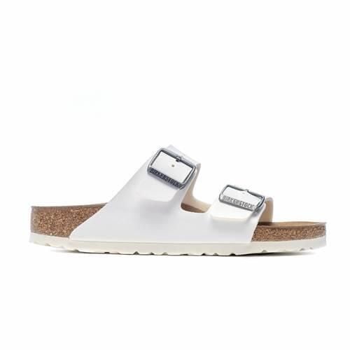 Klapki damskie Birkenstock Arizona Bf. Białe klapki damskie Birkenstock, bez wzorów, z materiału, sportowe, bez obcasa, bez zapięcia. Za 289.00 zł.