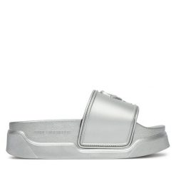 Klapki KARL LAGERFELD. Szare klapki damskie KARL LAGERFELD, bez wzorów, bez obcasa, bez zapięcia. Za 279.99 zł.