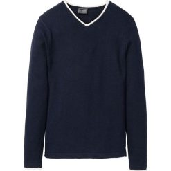 Sweter z dekoltem w serek z bawełny z recyclingu bonprix ciemnoniebieski. Niebieskie swetry męskie bonprix, m, bez wzorów, z bawełny, bez kołnierzyka, bez ramiączek. Za 45.99 zł.