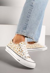 Żółte Casualowe Trampki w Kwiatki Foleriella. Żółte obuwie sportowe damskie Renee, bez wzorów, z jeansu, bez zapięcia, trekkingowe. Za 49.99 zł.