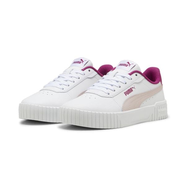 Młodzieżowe sneakersy Carina 2.0 PUMA White Mauve Mist Magenta Gleam Pink. Biała obuwie sportowe damskie Puma, bez wzorów, bez zapięcia, trekkingowe. Za 199.00 zł.