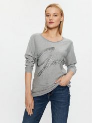 Guess Sweter W3BR25 Z2NQ2 Szary Regular Fit. Szare swetry nierozpinane damskie Guess, xs, z aplikacjami, z wiskozy, bez kołnierzyka, bez ramiączek. Za 479.99 zł.