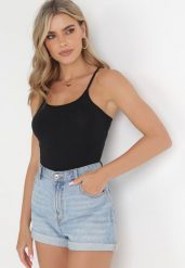 Czarny Top Bawełniany Oriphisei. Czarne topy damskie Born2be, l, bez wzorów, z bawełny, bez kołnierzyka, bez ramiączek. Za 19.99 zł.