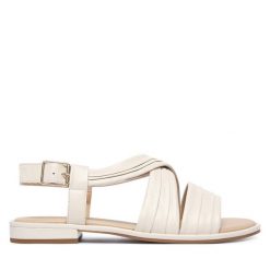 Sandały Caprice. Białe sandały damskie Caprice, bez wzorów, bez obcasa, na płaskiej podeszwie, bez zapięcia. Za 339.99 zł.