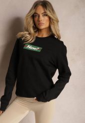 Czarna Bawełniana Bluza z Nadrukiem Corneta. Czarne bluzy damskie Renee, s, bez wzorów, z bawełny, biznesowe, bez ramiączek, bez kaptura. Za 49.99 zł.