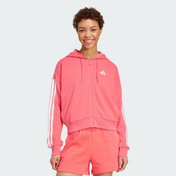 Bluza z kapturem Essentials 3-Stripes French Terry Full-Zip. Białe bluzy damskie Adidas, xl, bez wzorów, z materiału, bez ramiączek, z kapturem. W wyprzedaży za 168.35 zł.