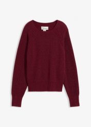 Sweter z miękkiej mieszanki wełny. Czerwone swetry nierozpinane damskie bonprix, bez wzorów, z bawełny, bez kołnierzyka, bez ramiączek. Za 249.99 zł.