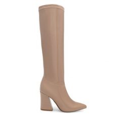 Kozaki Nine West. Brązowe kozaki damskie Nine West, bez wzorów, bez obcasa, na słupku, bez zapięcia. Za 329.99 zł.