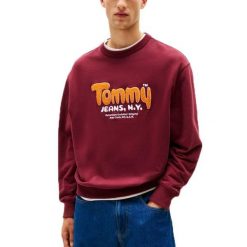 Bluza polarowa TOMMY JEANS TJM RLX BOUCLE FNT PLY C Bordeaux. Czerwone bluzy sportowe męskie Tommy Hilfiger, m, bez wzorów, z jeansu, bez kaptura. Za 449.43 zł.
