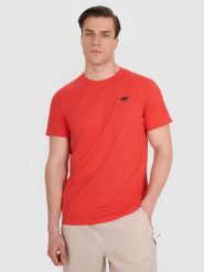 4F T-shirt regular gładki męski - czerwony XL. Czerwone t-shirty męskie 4F, m, bez wzorów, z bawełny, bez kołnierzyka, bez ramiączek. Za 49.99 zł.