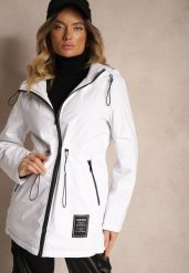 Biała Kurtka Typu Parka ze Ściągaczem w Talii z Kapturem i Kieszeniami Daroma. Białe kurtki damskie Renee, l, bez wzorów, z kapturem. Za 69.99 zł.