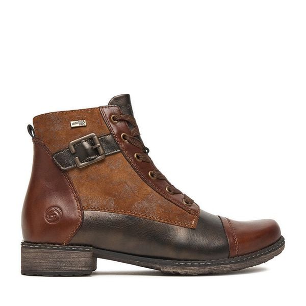 Trzewiki Remonte. Brązowe botki damskie Remonte, bez wzorów, bez obcasa, na płaskiej podeszwie, bez zapięcia. Za 329.99 zł.