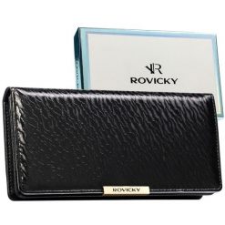 Duży portfel damski ze skóry ekologicznej w czarnym kolorze zamykany na zatrzask - Rovicky. Czarne portfele damskie ROVICKY, ze skóry ekologicznej. Za 79.99 zł.