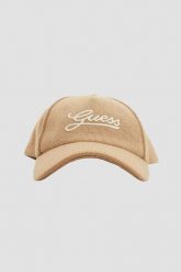 GUESS Beżowa czapka z daszkiem Baseball Cap. Brązowe czapki damskie Guess, z aplikacjami. W wyprzedaży za 99.99 zł.