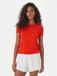 Emporio Armani T-Shirt EW000408 AF19024 U5029 Koralowy Regular Fit. Pomarańczowe t-shirty damskie Emporio Armani, m, bez wzorów, z bawełny, bez kołnierzyka, bez ramiączek. Za 259.99 zł.
