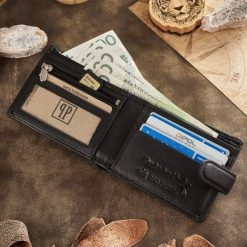 Paolo Peruzzi Czarny skórzany portfel męski RFID T-77-BL. Czarne portfele męskie Paolo Peruzzi, bez wzorów. Za 73.11 zł.