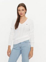 Polo Ralph Lauren Sweter 211891641001 Biały Regular Fit. Białe swetry nierozpinane damskie Polo Ralph Lauren, l, bez wzorów, z bawełny, bez kołnierzyka, bez ramiączek. Za 709.99 zł.