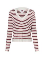 Tommy Jeans Sweter Kobiety drobna dzianina czerwony|biały, XS. Białe swetry nierozpinane damskie Tommy Jeans, xs, bez wzorów, z dzianiny, sportowe, bez kołnierzyka, bez ramiączek. Za 279.95 zł.