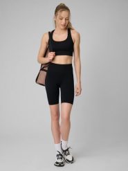 Legginsy do biegania krótkie damskie z wysokim stanem bezszwowe. Fioletowe legginsy sportowe damskie 4F, l, bez wzorów, z dzianiny, z podwyższonym stanem, krótkie, do biegania. Za 99.99 zł.