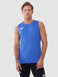 4F Tank top treningowy szybkoschnący męski - niebieski S. Niebieskie koszulki sportowe męskie 4F, m, bez wzorów, z dzianiny, bez ramiączek, na fitness i siłownię. Za 119.99 zł.