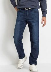 Jeansy classic fit z wzmocnionym krokiem, tapered. Niebieskie jeansy męskie bonprix, z jeansu. Za 169.99 zł.