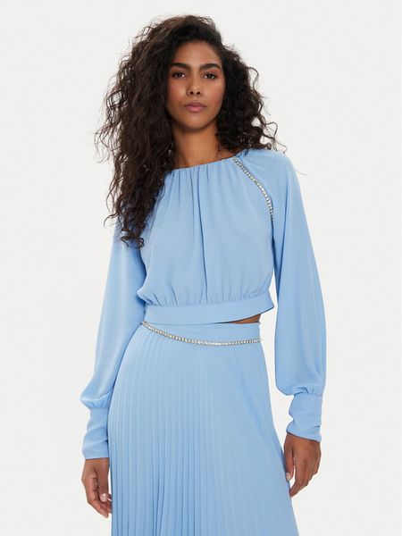 Liu Jo Bluzka CA4409 TS055 Błękitny Regular Fit. Niebieskie bluzki damskie Liu Jo, bez wzorów, z syntetyku, bez kołnierzyka, bez ramiączek. Za 379.99 zł.