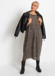 Sukienka bombka shirtowa. Brązowe sukienki damskie bonprix, bez wzorów, eleganckie, bez kołnierzyka, bez ramiączek, maxi, bombki. Za 142.99 zł.