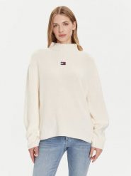 Tommy Jeans Sweter Badge DW0DW21676 Écru Relaxed Fit. Swetry nierozpinane damskie Tommy Jeans, xs, bez wzorów, z bawełny, bez kołnierzyka, bez ramiączek. Za 389.99 zł.