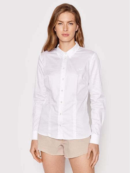 Guess Koszula W2YH41 WAF10 Biały Slim Fit. Białe koszule damskie Guess, xxl, z aplikacjami, z bawełny, biznesowe, bez kołnierzyka, bez ramiączek. Za 239.99 zł.