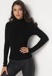 Czarny Sweter Golf o Dopasowanym Kroju Ryler. Czarne swetry nierozpinane damskie Born2be, m, z aplikacjami, z jeansu, klasyczne, bez kołnierzyka, bez ramiączek. Za 89.99 zł.