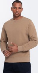 Ombre Męska bluza dresowa BASIC z okrągłym dekoltem - brązowa V2 OM-SSBN-0175 M. Brązowe bluzy męskie Ombre, m, bez wzorów, z dresówki, bez ramiączek, bez kaptura. Za 89.99 zł.